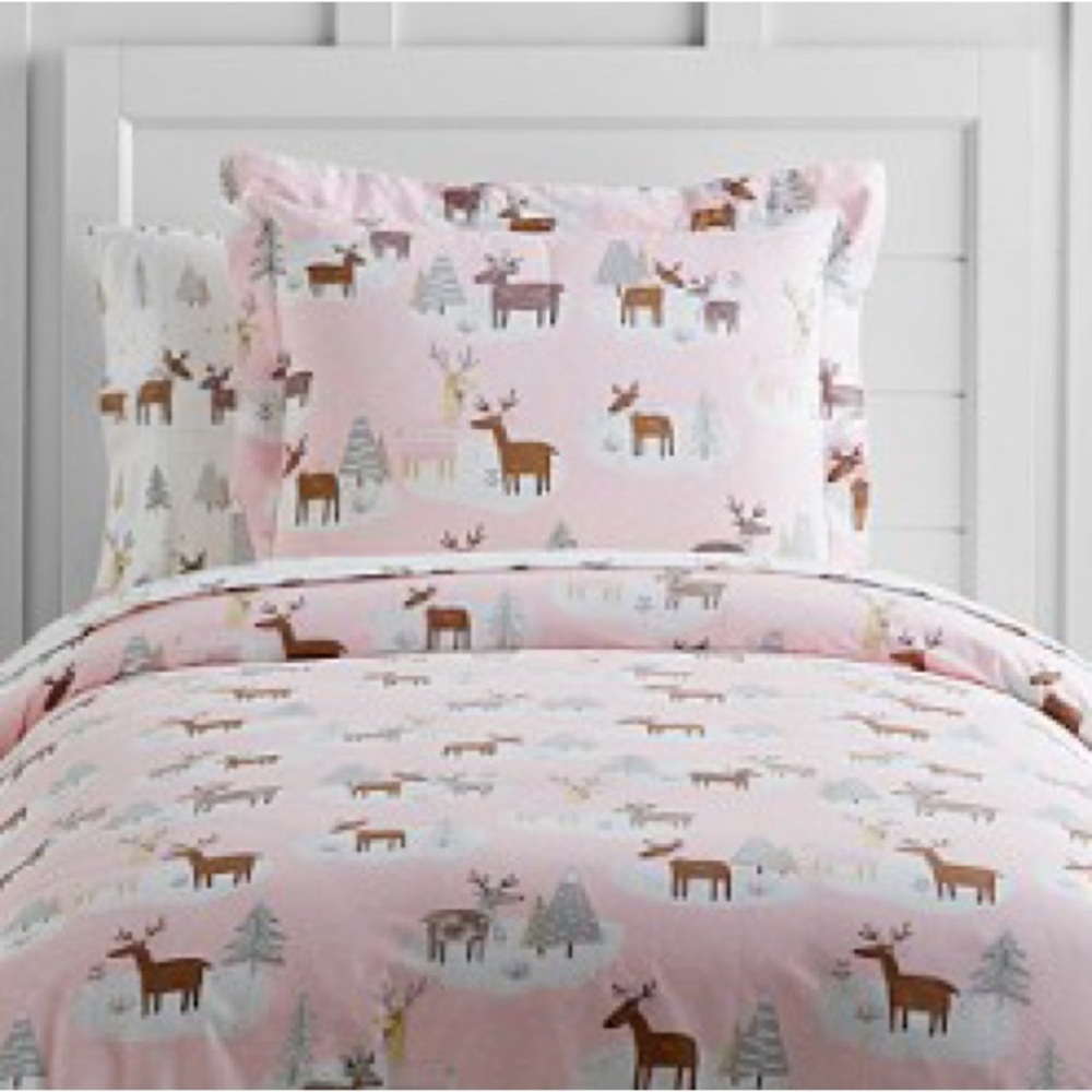 Pottery Barn Kids Winter Reindeer Holiday Duvet Cover & Sheet Set